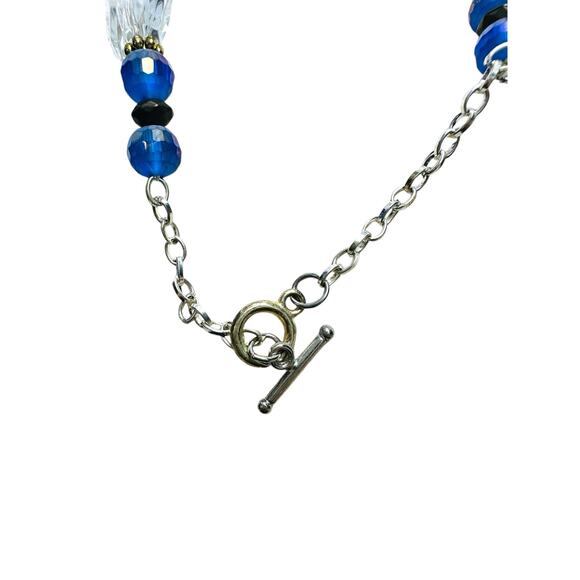 Blue and Clear Faceted Acrylic Bead Necklace Toggle Clasp - Picture 5 of 6